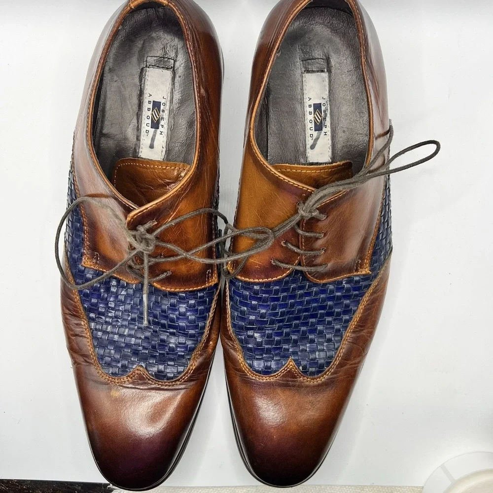 Joseph Abboud Giorgio Brown/Navy Leather Wing Tip Dress Shoe Mens‎ Size US 9.5